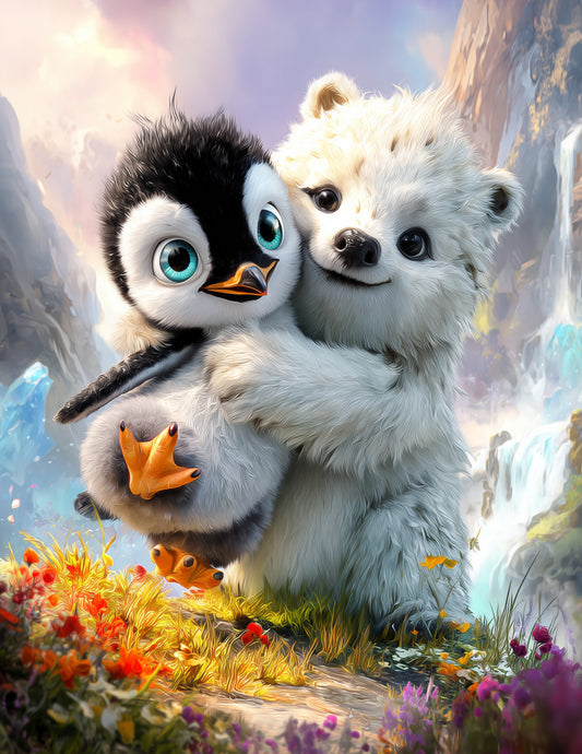 Penguin & Polar Bear — Cute Cartoon Soft Pastels Duo Wall Art, 3 Sizes Included, Nursery  Decor