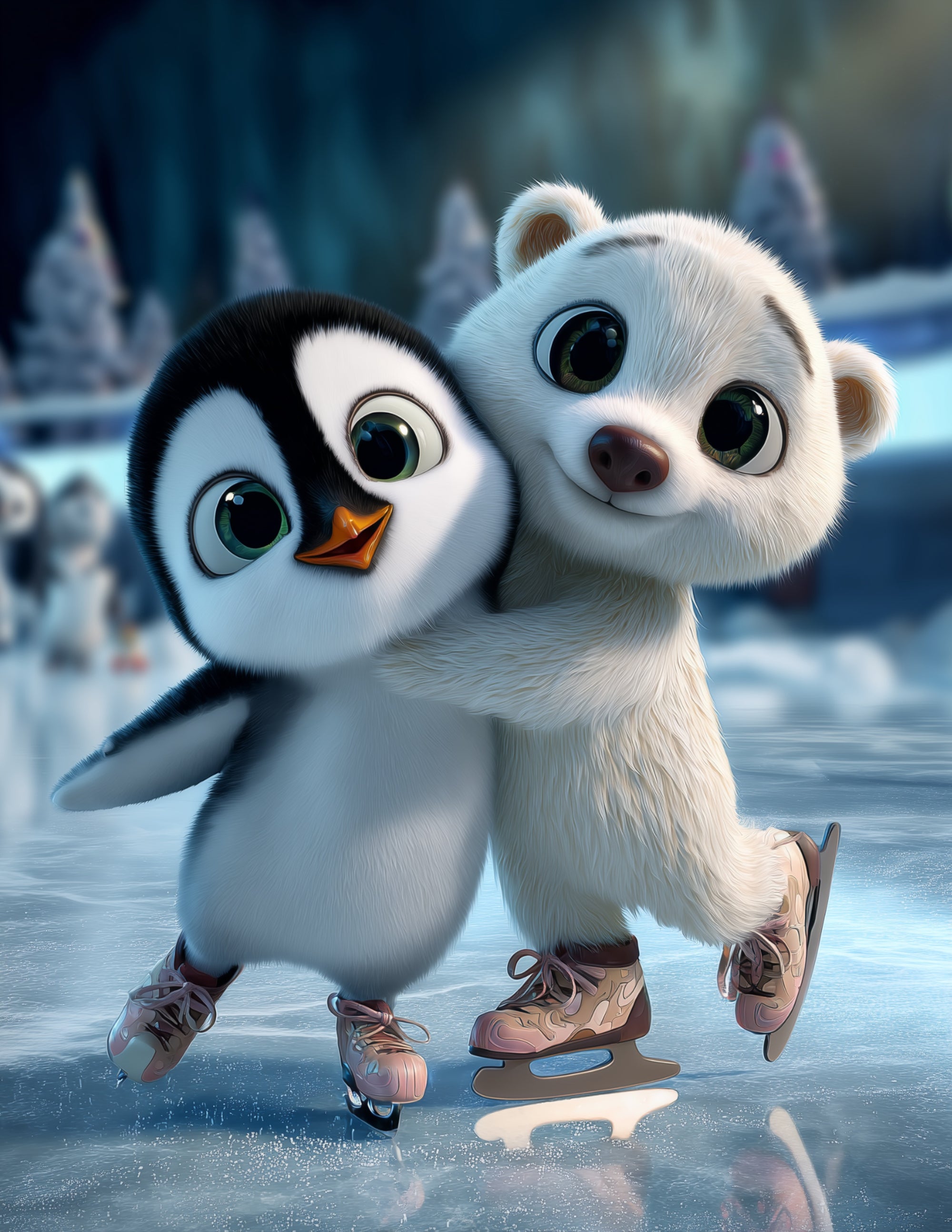 Penguin & Polar Bear — Cute Cartoon Vibrant Palette Duo Wall Art, 3 Sizes Included, Nursery Decor