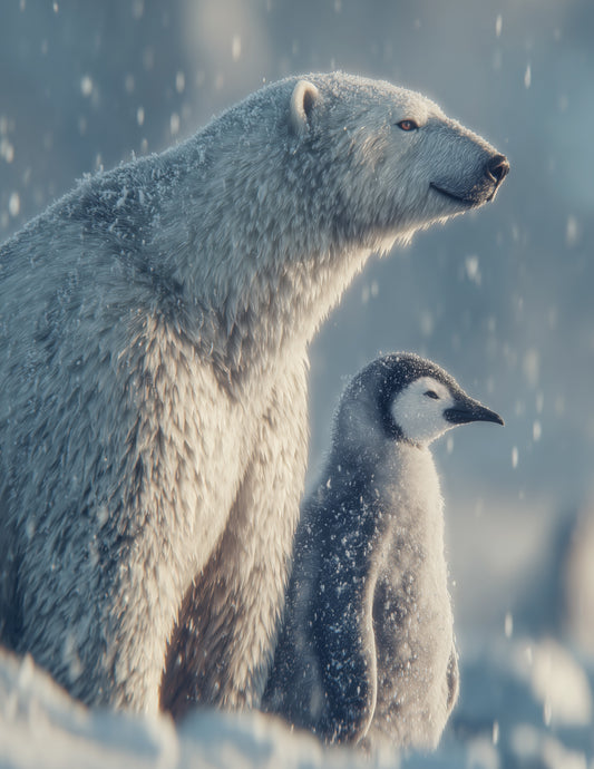Penguin & Polar Bear — Realistic Cool Mist Duo Wall Art, 3 Sizes Included, Living Room Decor