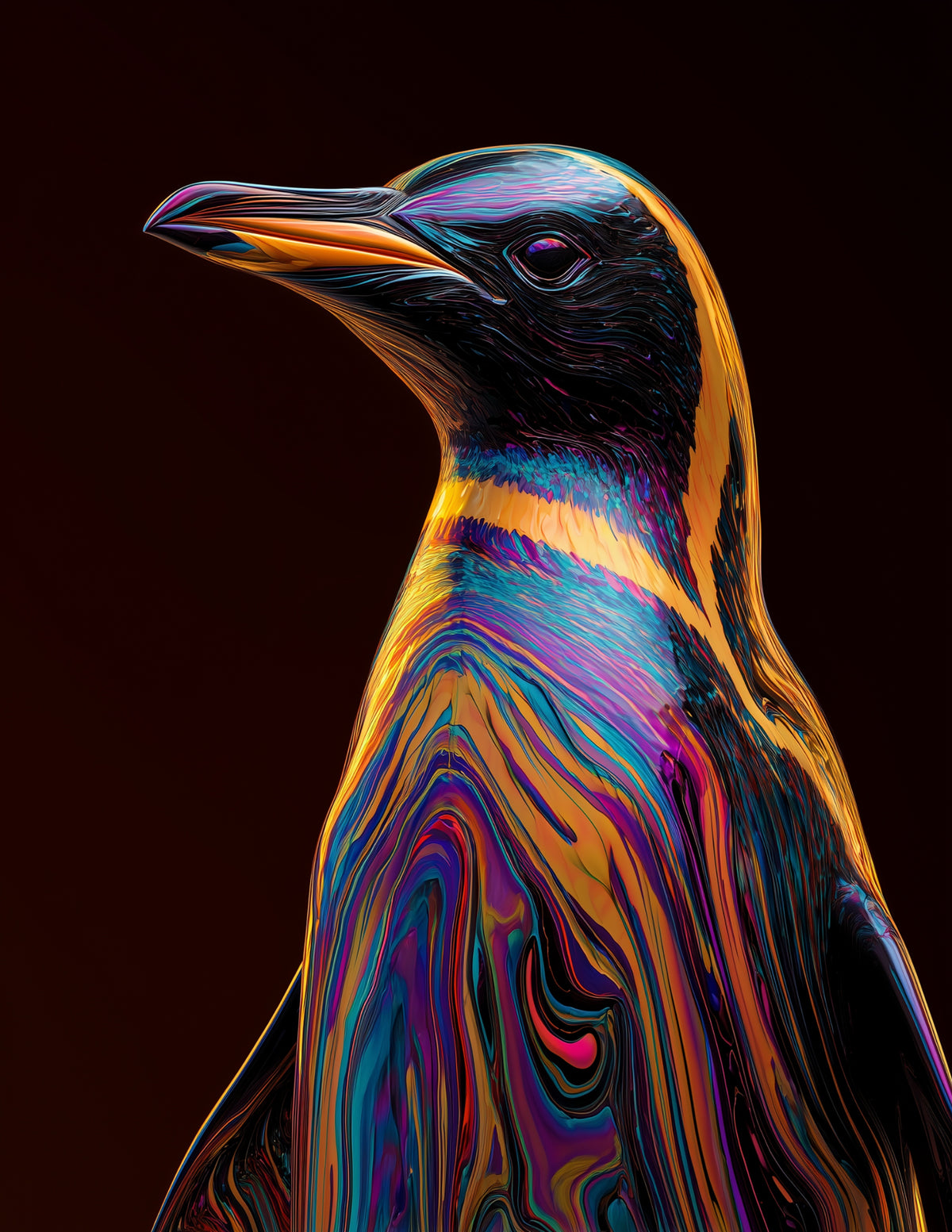 Penguin — Ferrofluid Art, Aurora Flow Digital Wall Art, 3 Sizes Included, Living Room Decor