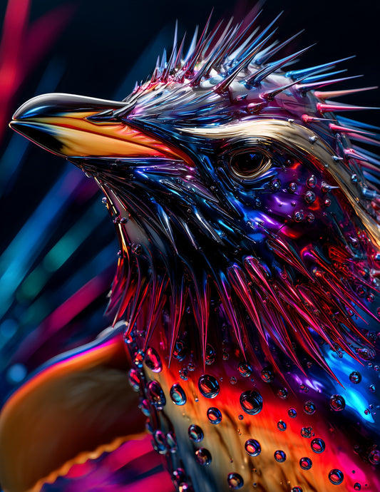 Penguin — Ferrofluid Art, Crystal Spikes Digital Wall Art, 3 Sizes Included, Living Room Decor