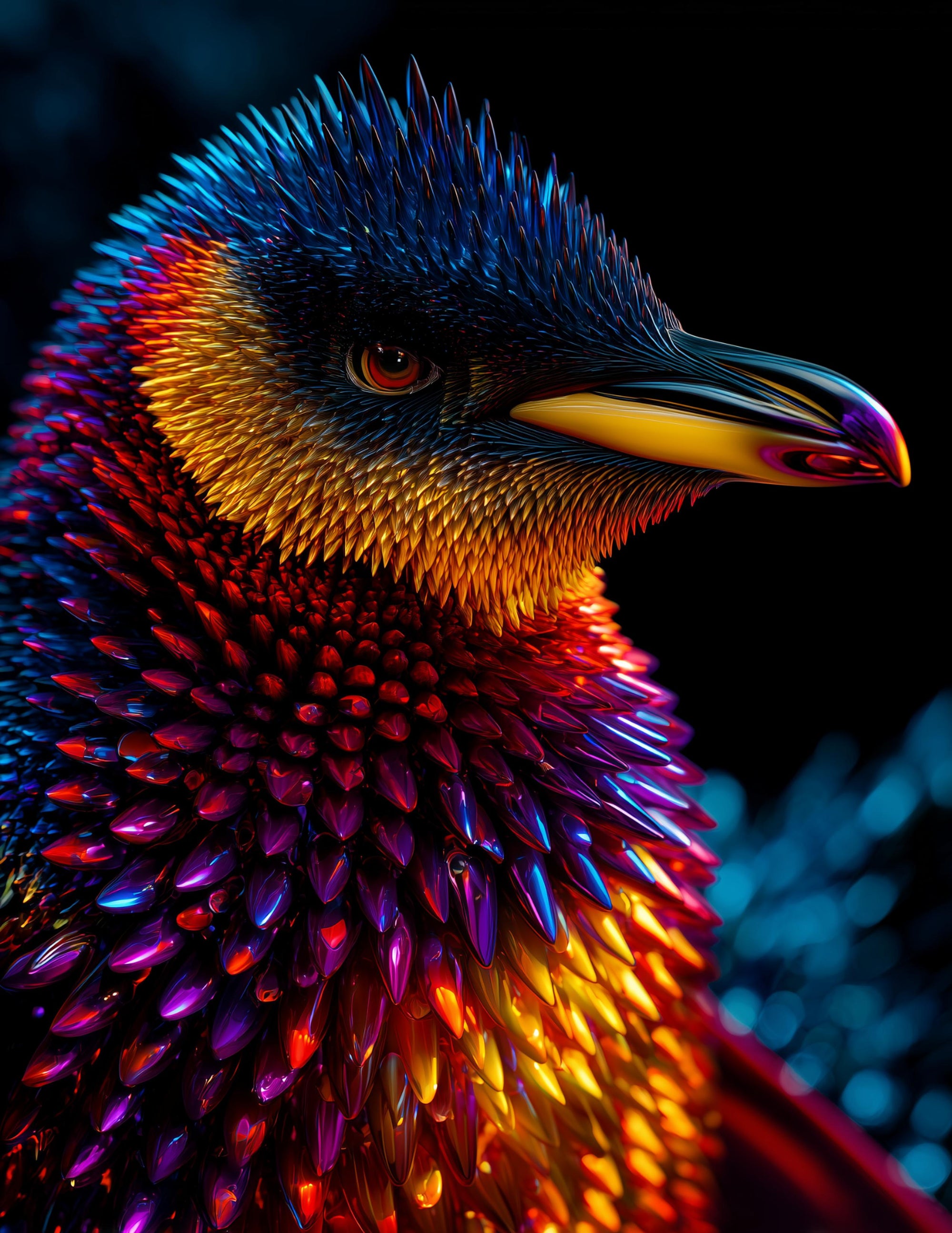 Penguin — Ferrofluid Art, Midnight Tones Digital Wall Art, 3 Sizes Included, Living Room Decor