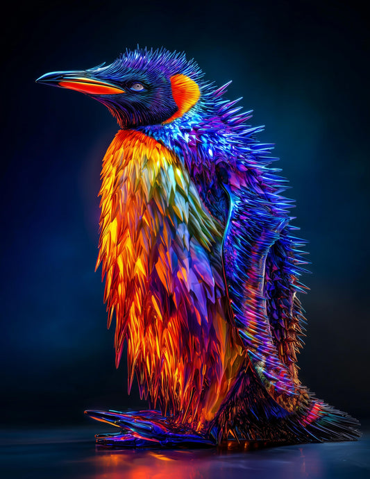 Penguin — Ferrofluid Art, Ocean Hues Digital Wall Art, 3 Sizes Included, Living Room Decor