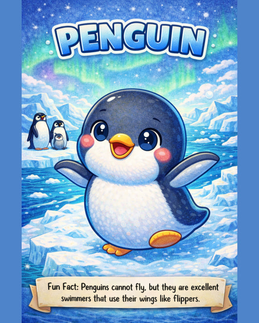 Penguin — Fun Fact Character Digital Wall Art, 3 Sizes Included, Nursery Decor
