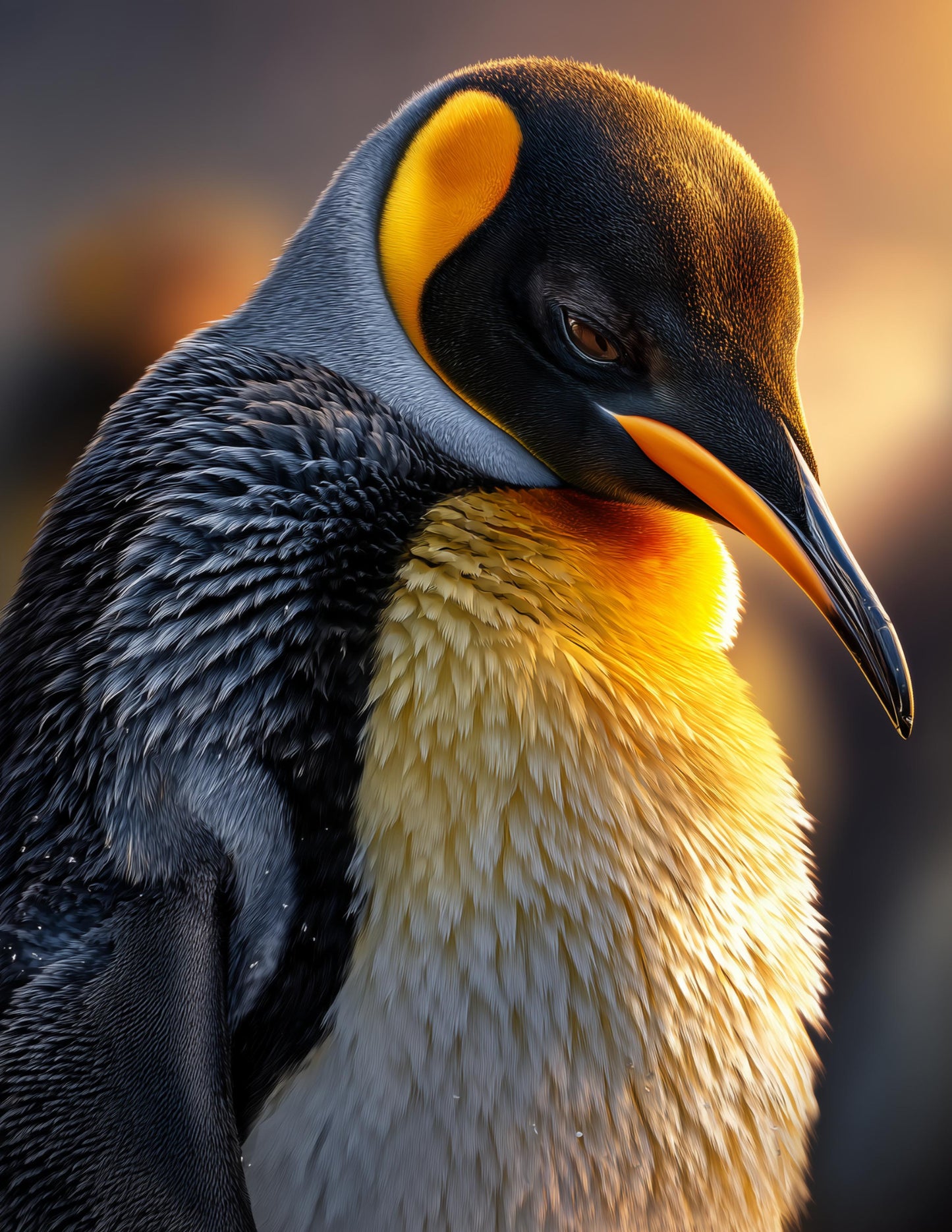 Penguin — Realistic Art, Golden Mist Digital Wall Art, 3 Sizes Included, Living Room Decor