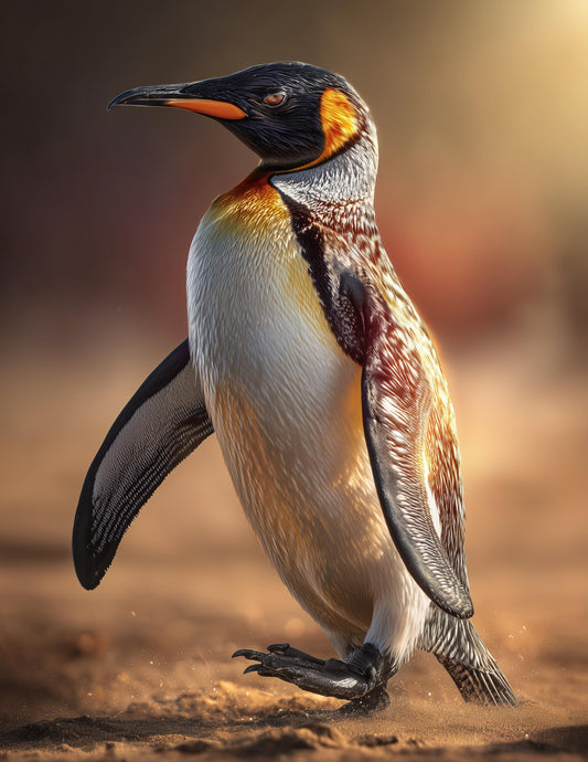 Penguin — Realistic Art, Sunrise Tones Digital Wall Art, 3 Sizes Included, Living Room Decor