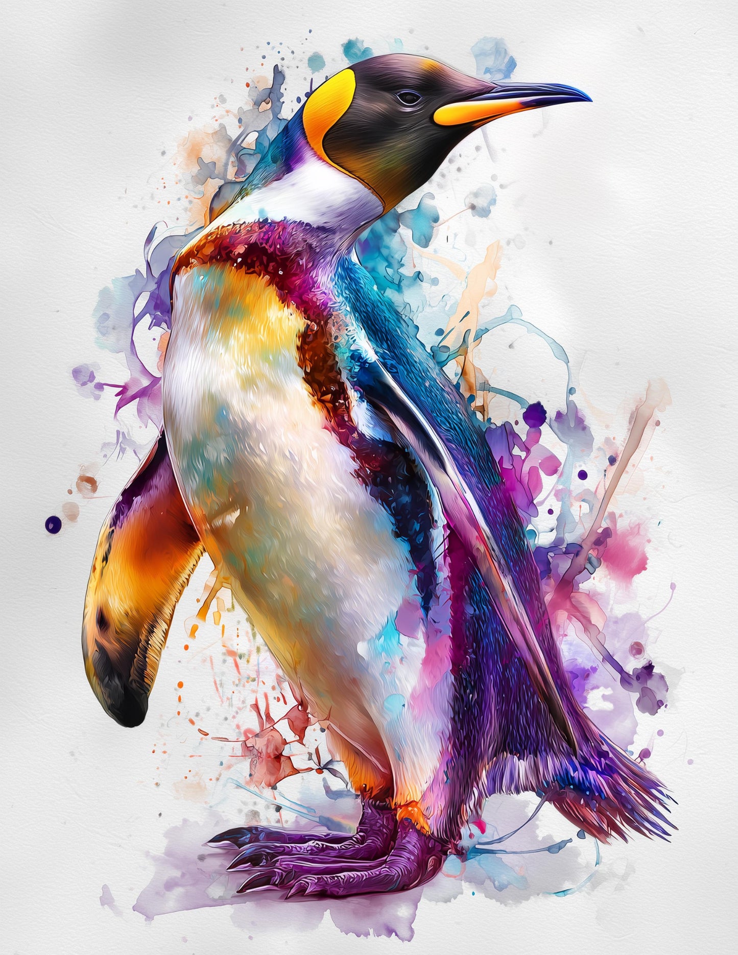 Penguin — Watercolor Art, Crystal Glow Digital Wall Art, 3 Sizes Included, Living Room Decor