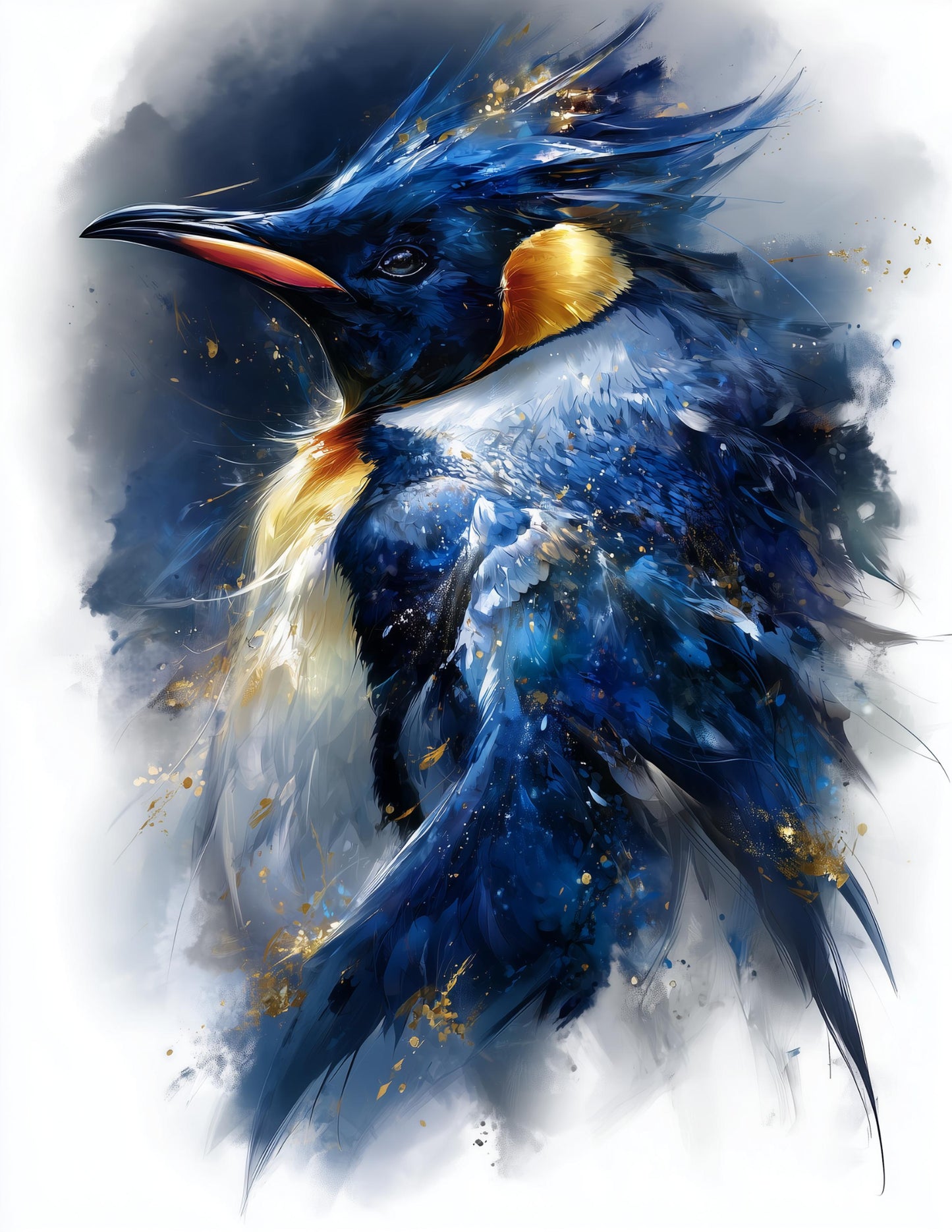 Penguin — Watercolor Art, Deep Sapphire Digital Wall Art, 3 Sizes Included, Living Room Decor