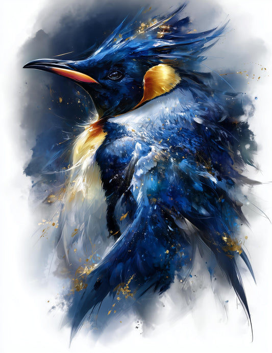 Penguin — Watercolor Art, Deep Sapphire Digital Wall Art, 3 Sizes Included, Living Room Decor