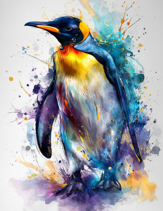 Penguin — Watercolor Art, Ocean Pastels Digital Wall Art, 3 Sizes Included, Living Room Decor