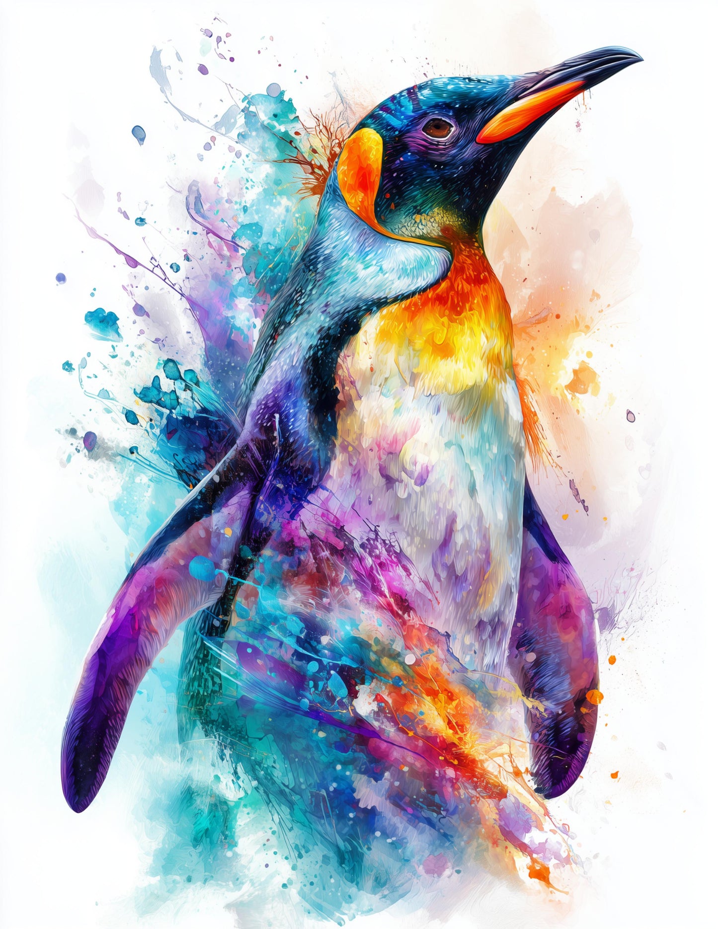 Penguin — Watercolor Art, Violet Mist Digital Wall Art, 3 Sizes Included, Living Room Decor