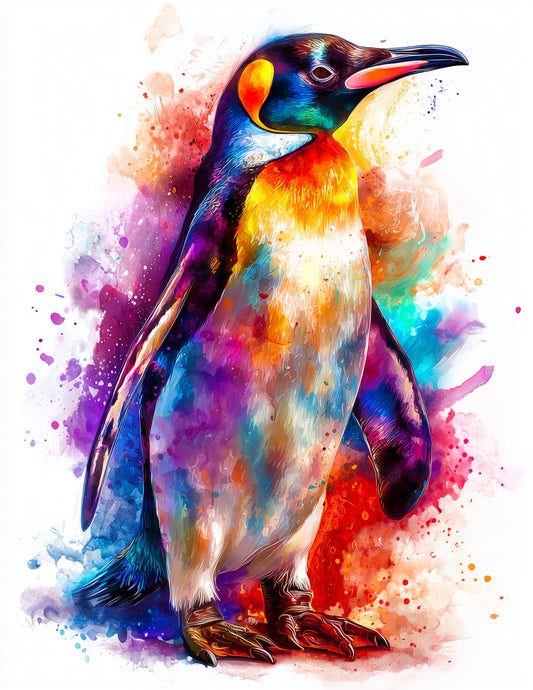 Penguin — Watercolor Art, Vivid Tones Digital Wall Art, 3 Sizes Included, Living Room Decor