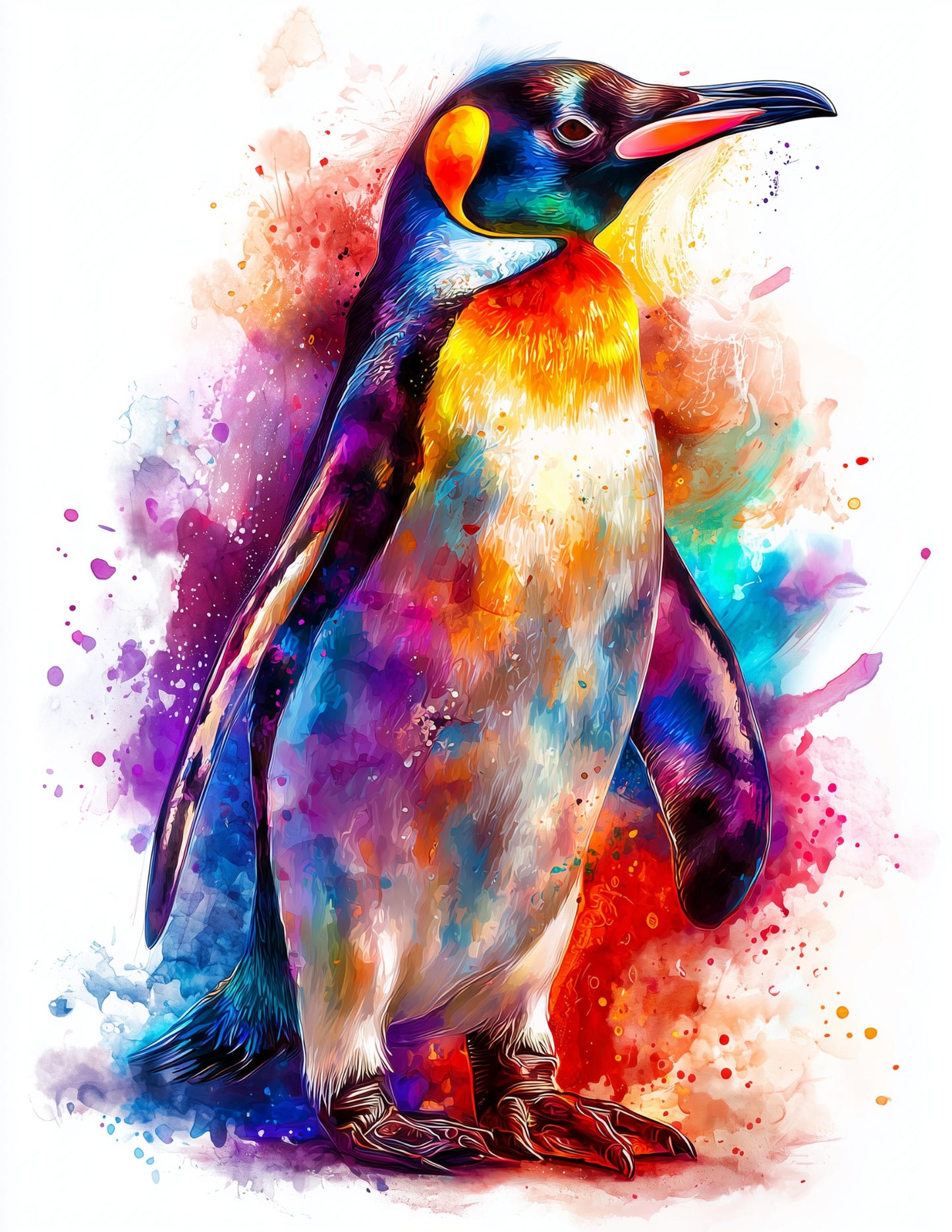 Penguin — Watercolor Art, Vivid Tones Digital Wall Art, 3 Sizes Included, Living Room Decor