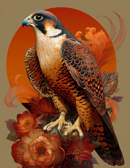 Peregrine Falcon — Boho Art, Amber Tones Digital Wall Art, 3 Sizes Included, Living Room Decor