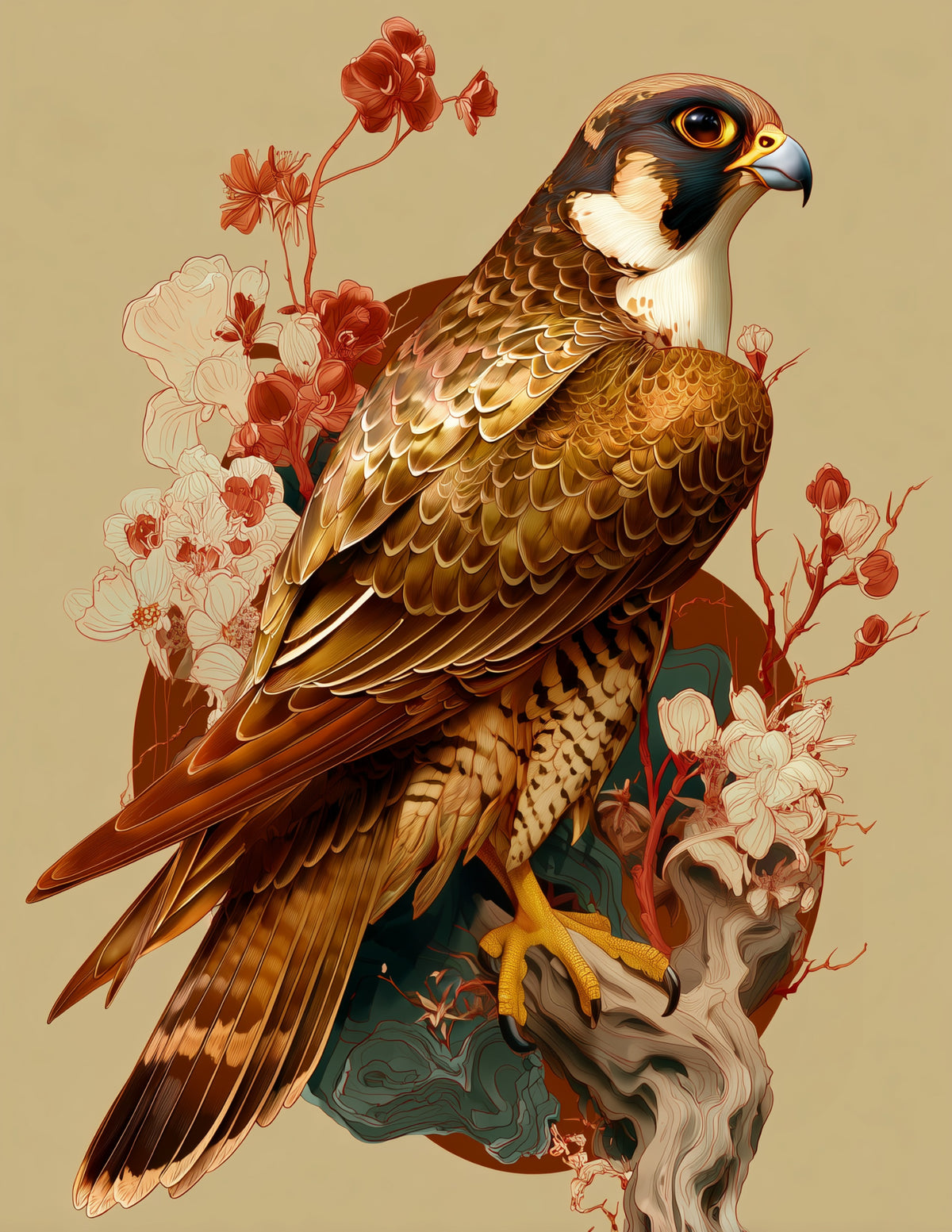 Peregrine Falcon — Boho Art, Bold Contrast Digital Wall Art, 3 Sizes Included, Living Room Decor