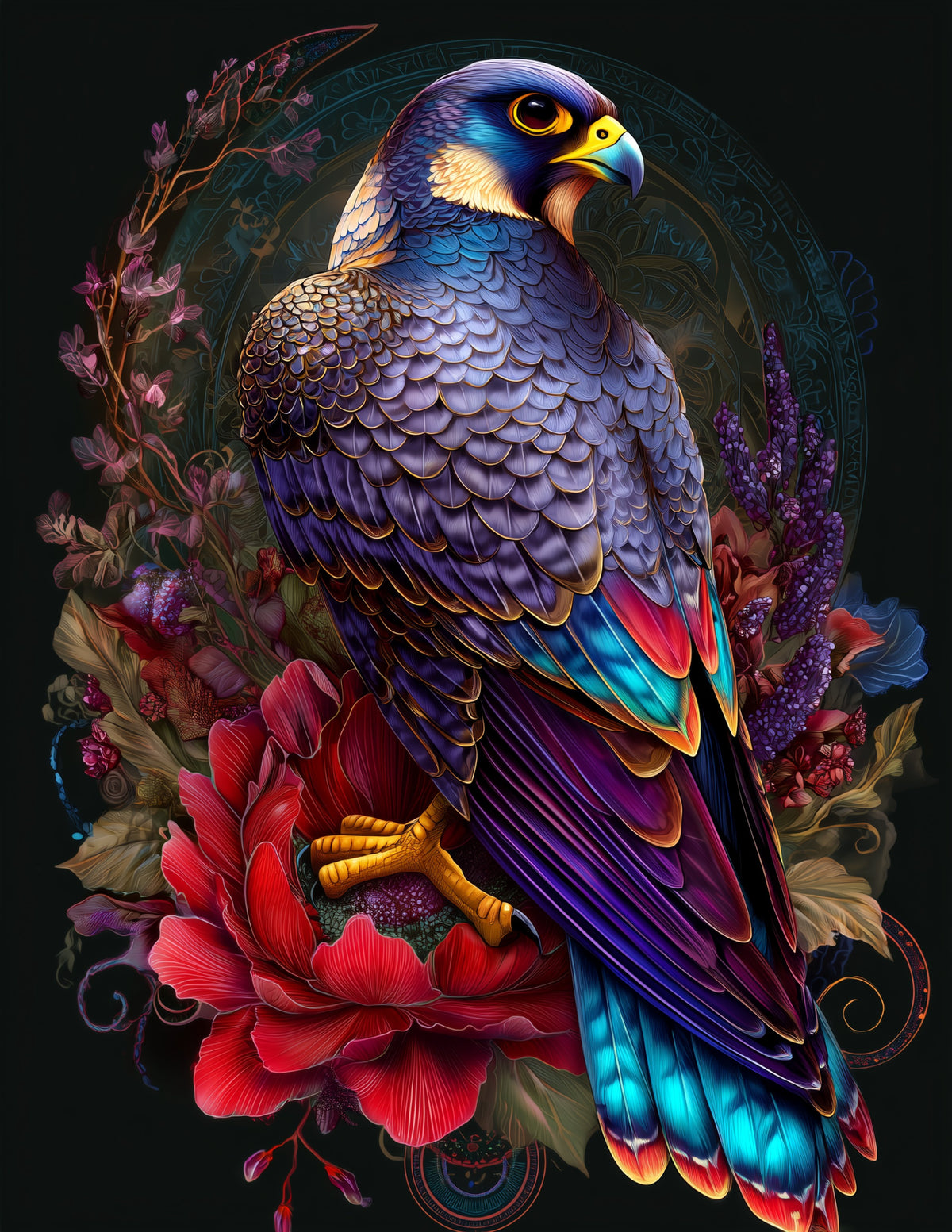Peregrine Falcon — Boho Art, Forest Hues Digital Wall Art, 3 Sizes Included, Living Room Decor