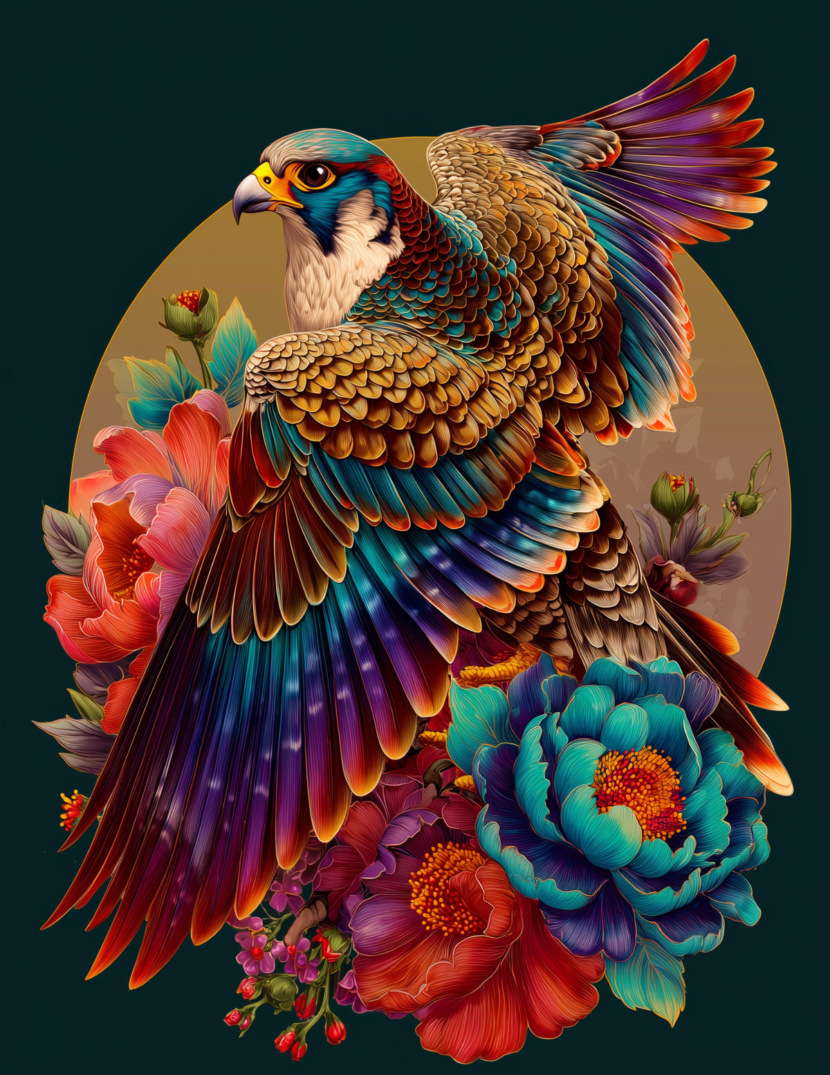 Peregrine Falcon — Boho Art, Sunset Tones Digital Wall Art, 3 Sizes Included, Living Room Decor