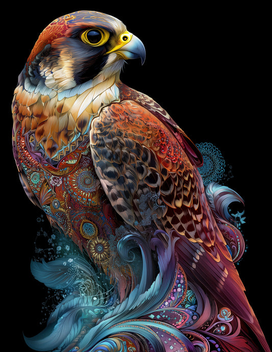 Peregrine Falcon — Boho Art, Vibrant Palette Digital Wall Art, 3 Sizes Included, Living Room Decor