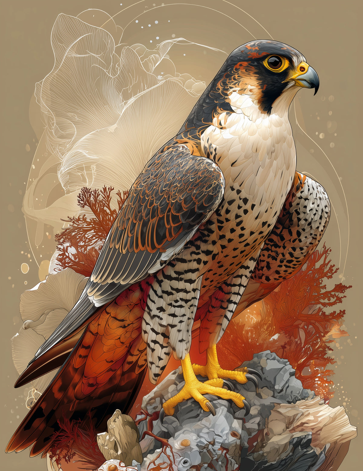 Peregrine Falcon — Boho Art, Warm Tones Digital Wall Art, 3 Sizes Included, Living Room Decor