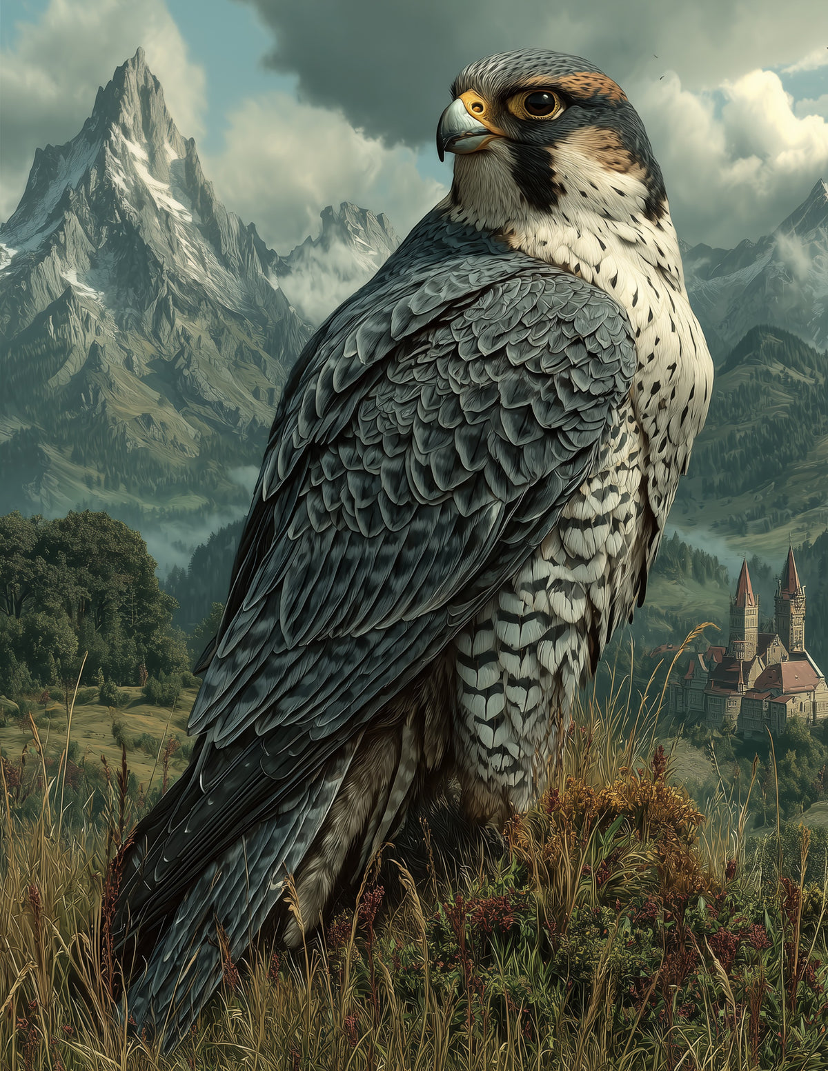 Peregrine Falcon — Fantasy Art, Bold Contrast Digital Wall Art, 3 Sizes Included, Living Room Decor