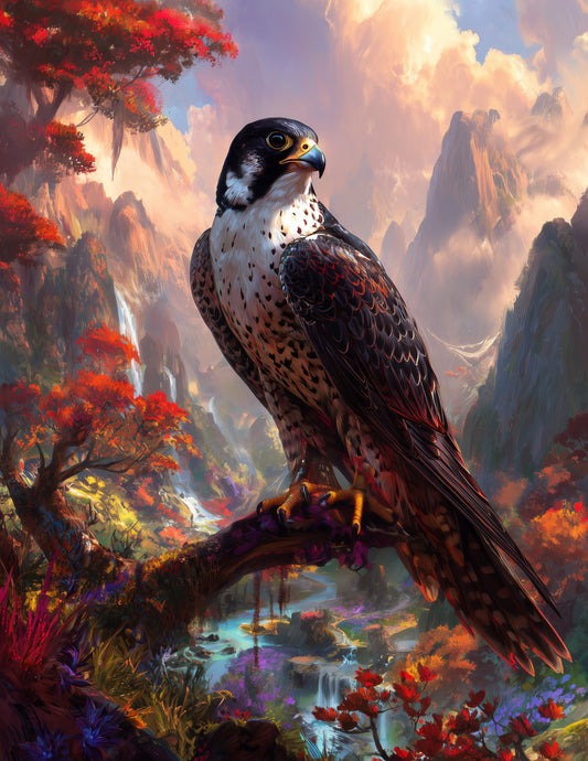 Peregrine Falcon — Fantasy Art, Vibrant Palette Digital Wall Art, 3 Sizes Included, Living Room Decor