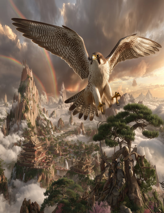 Peregrine Falcon — Fantasy Art, Warm Gradients Digital Wall Art, 3 Sizes Included, Living Room Decor