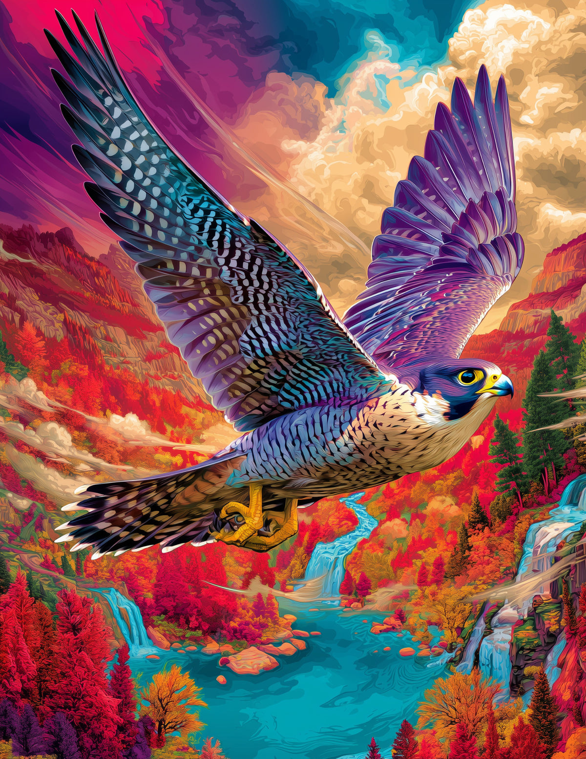 Peregrine Falcon — Pop Art, Amber Tones Digital Wall Art, 3 Sizes Included, Living Room Decor