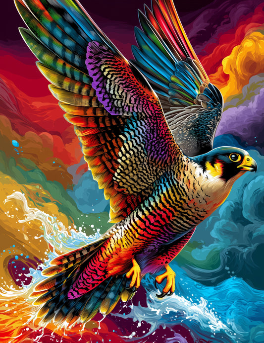 Peregrine Falcon — Pop Art, Coral Palette Digital Wall Art, 3 Sizes Included, Living Room Decor