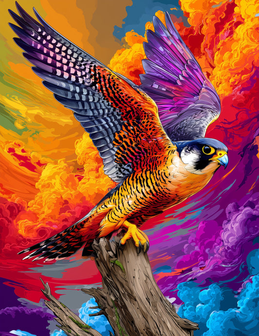 Peregrine Falcon — Pop Art, Forest Hues Digital Wall Art, 3 Sizes Included, Living Room Decor