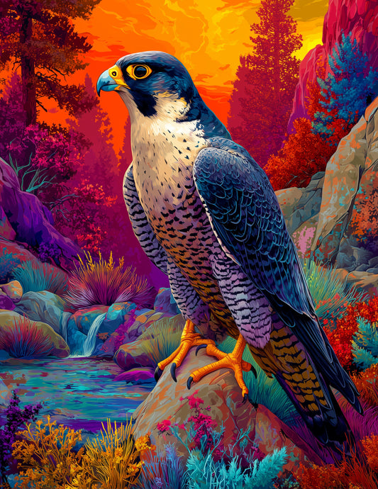 Peregrine Falcon — Pop Art, Sunset Tones Digital Wall Art, 3 Sizes Included, Living Room Decor