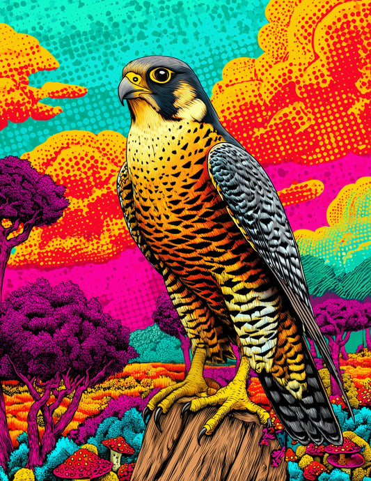 Peregrine Falcon — Pop Art, Teal Gradients Digital Wall Art, 3 Sizes Included, Living Room Decor