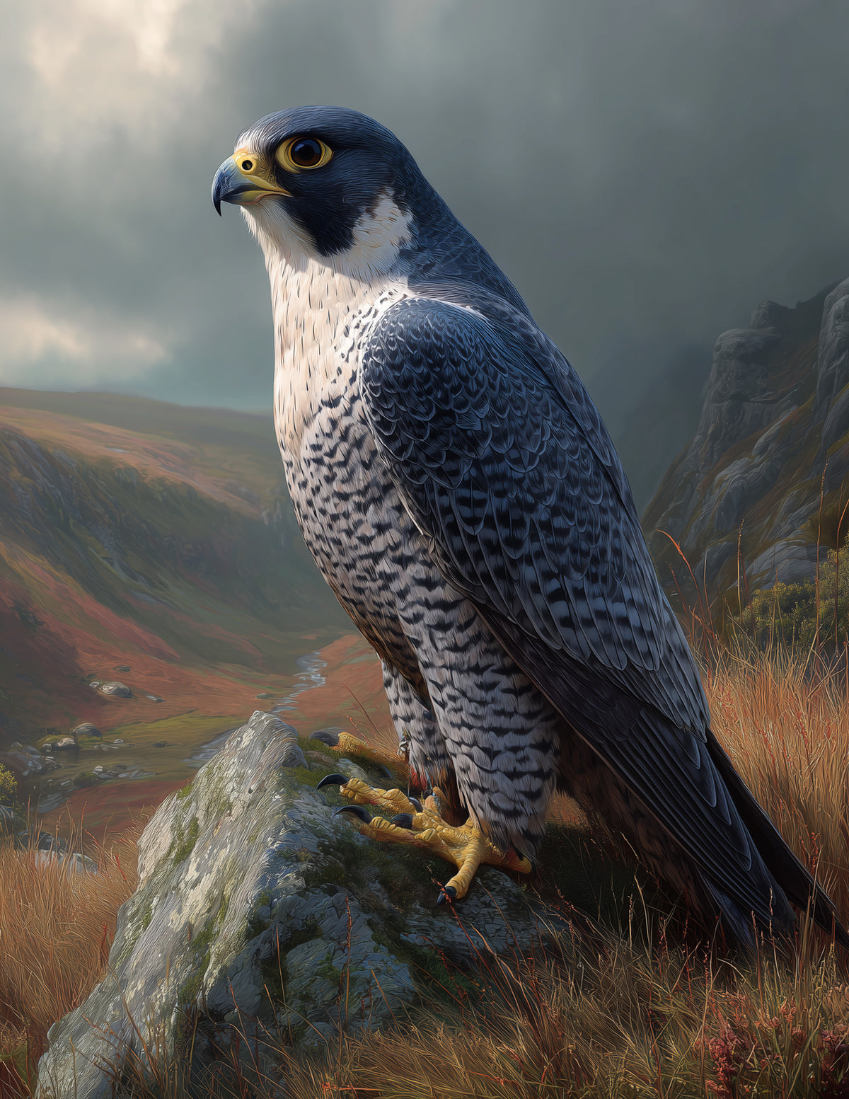 Peregrine Falcon — Realistic Art, Vibrant Palette Digital Wall Art, 3 Sizes Included, Living Room Decor
