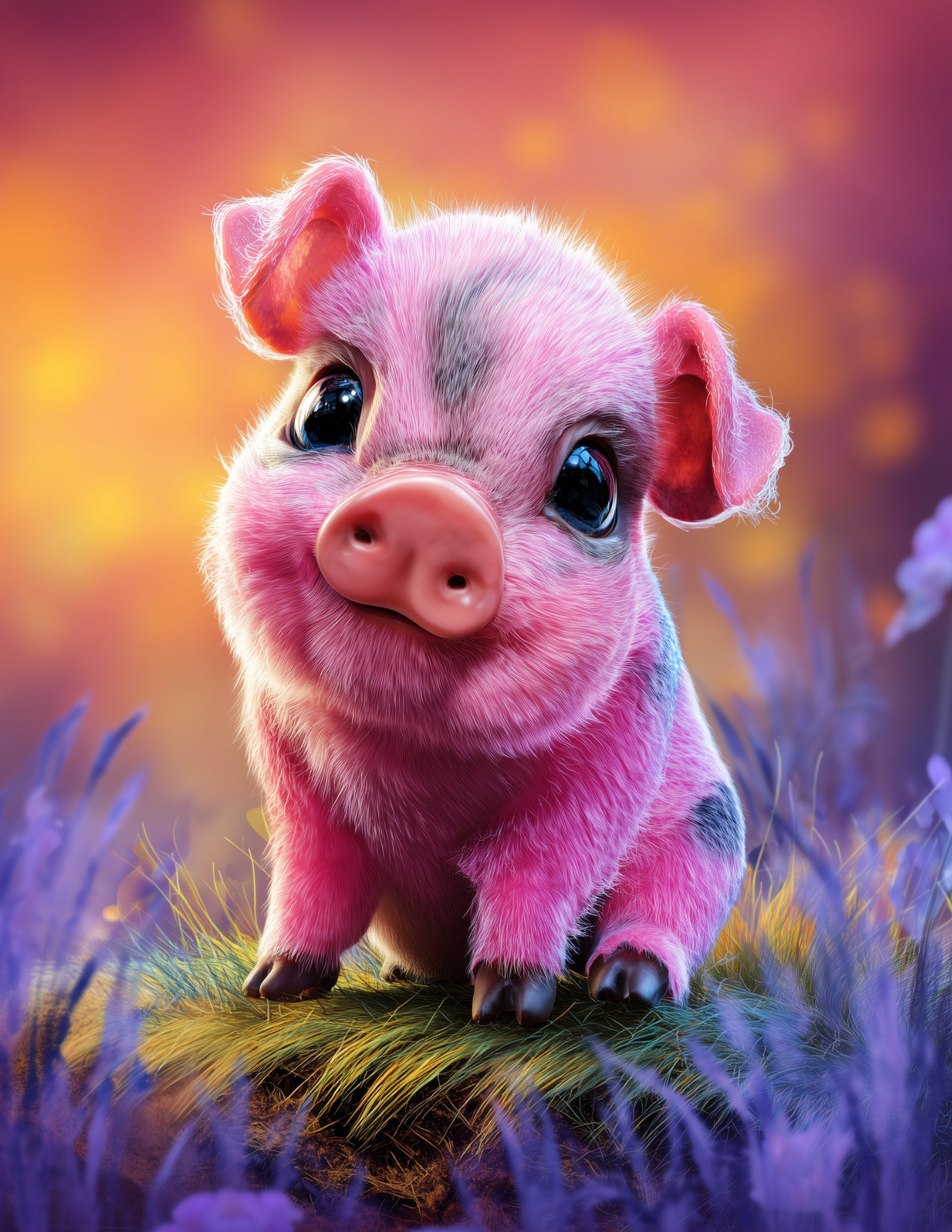 Pig — Cute Cartoon Art, Soft Texture Digital Wall Art, 3 Sizes Included, Nursery Decor