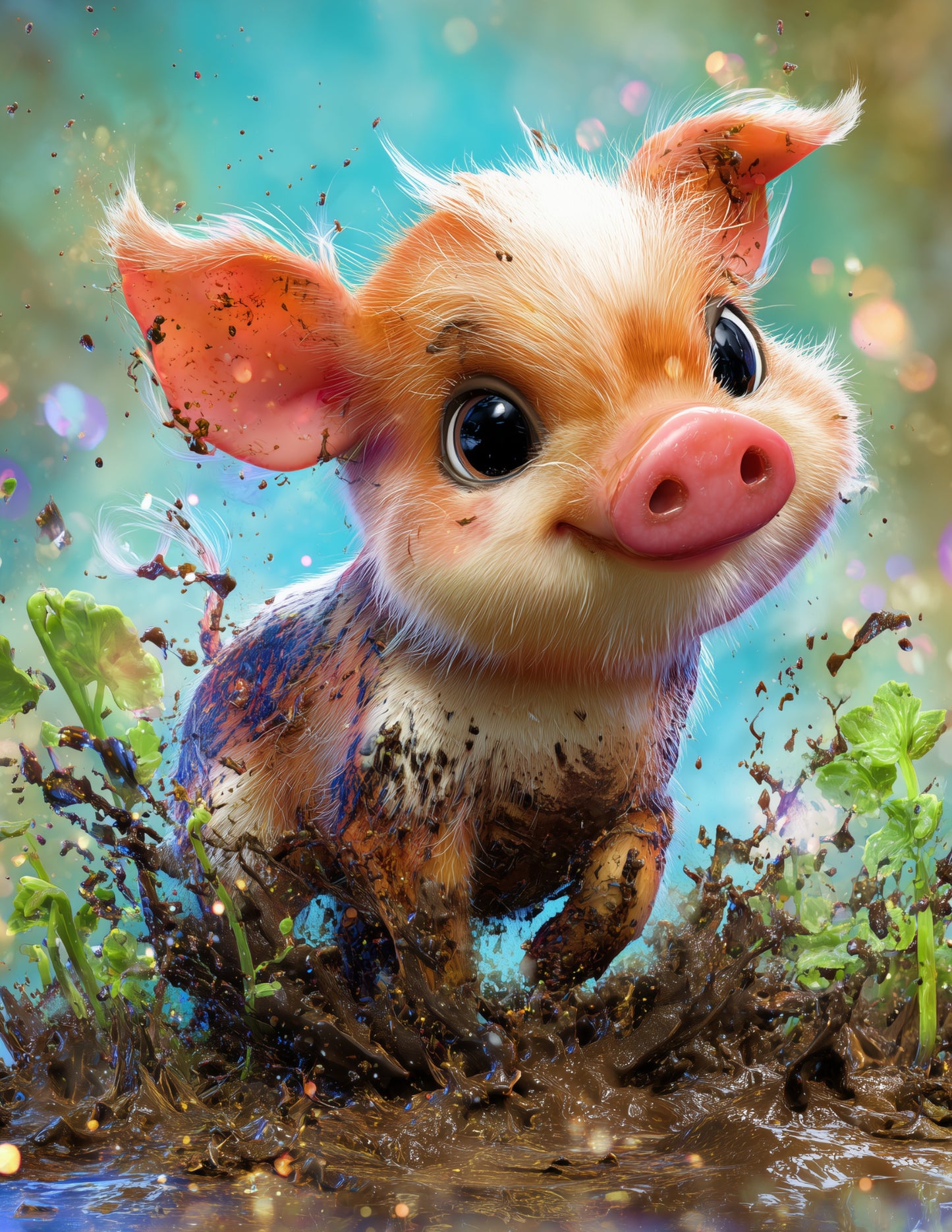 Pig — Cute Cartoon Art, Vibrant Colors Digital Wall Art, 3 Sizes Included, Nursery Decor