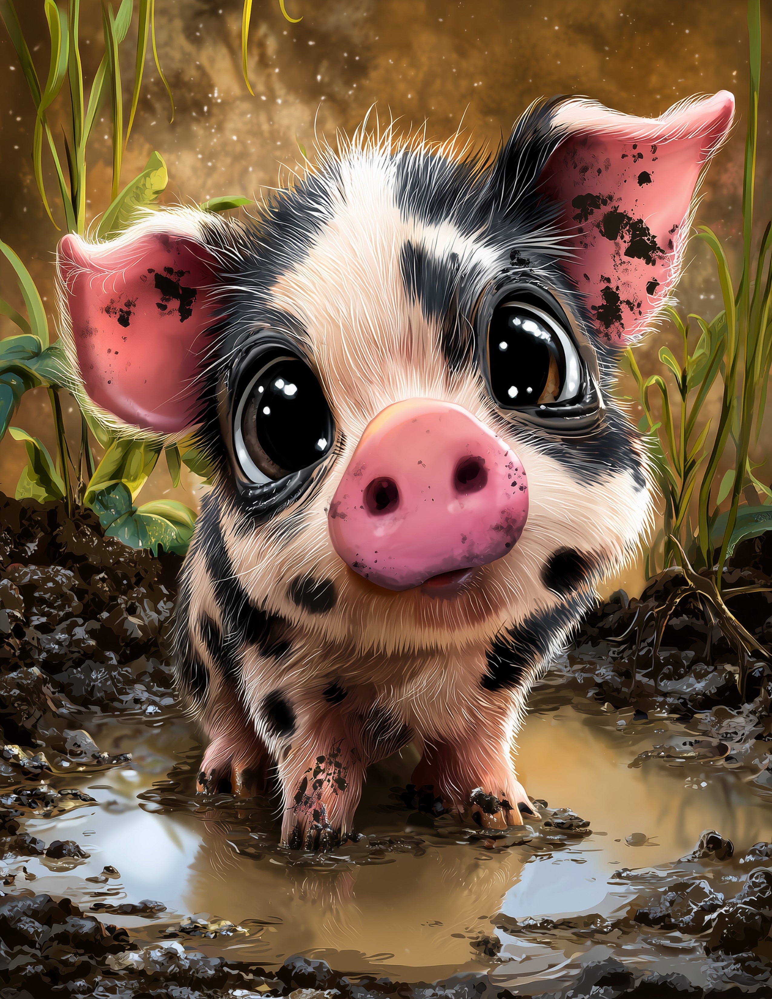 Pig — Cute Cartoon Art, Warm Lighting Digital Wall Art, 3 Sizes Included, Nursery Decor