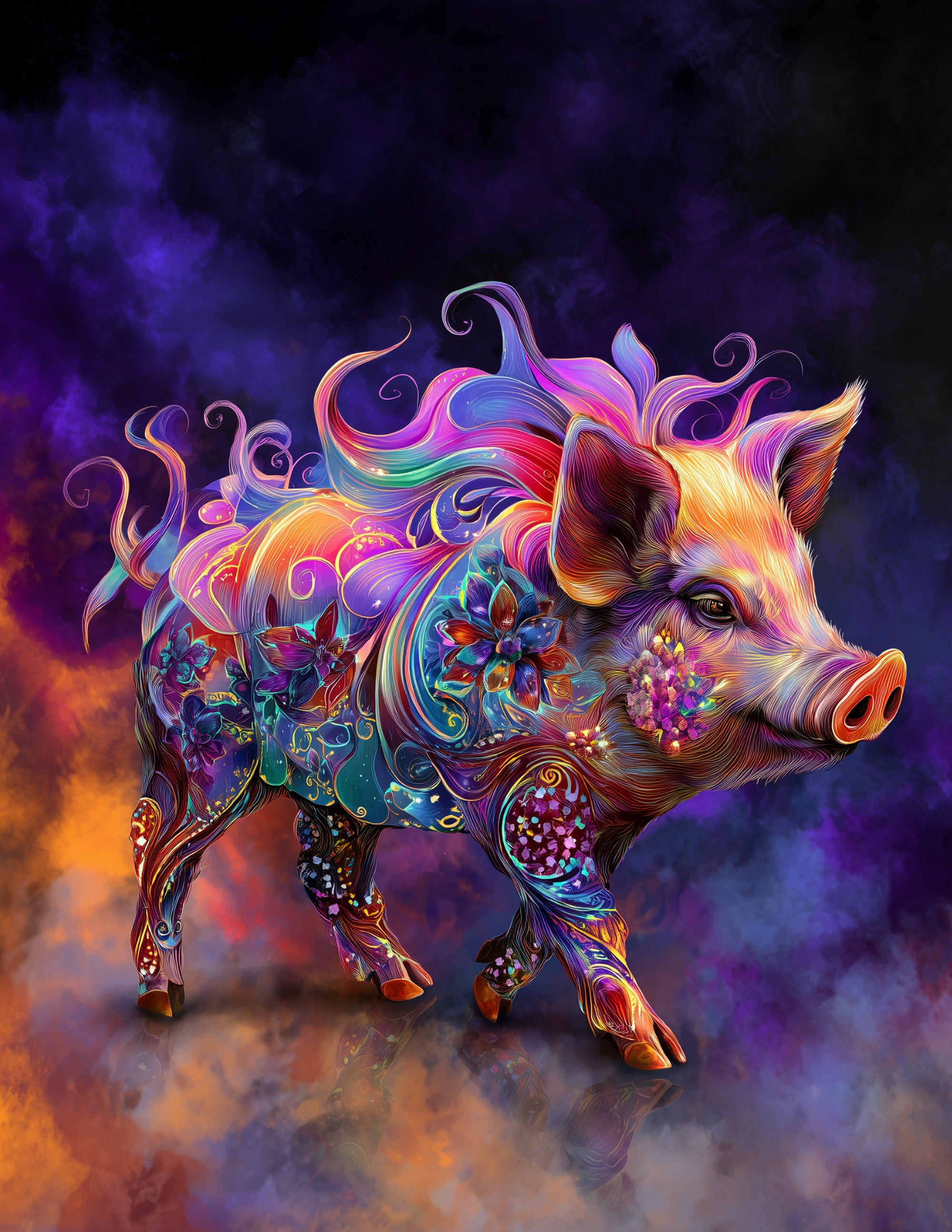 Pig — Fantasy Art, Dramatic Lighting Digital Wall Art, 3 Sizes Included, Living Room Decor