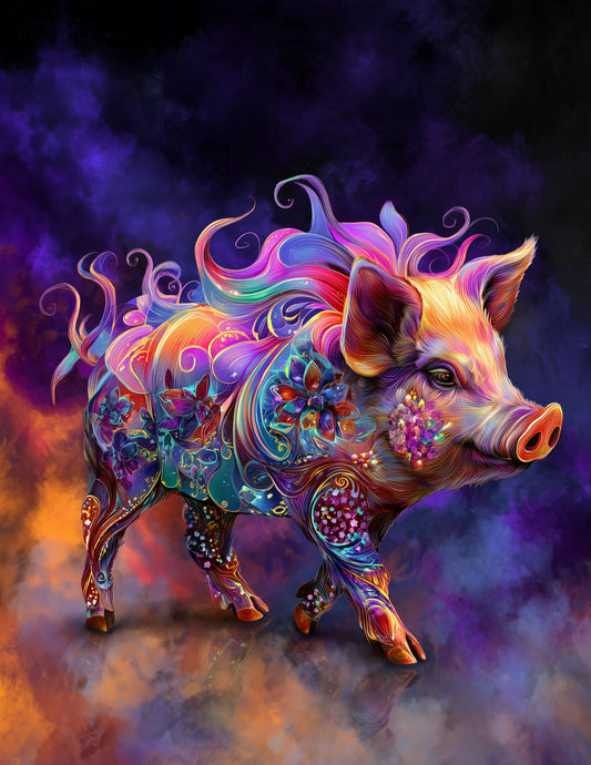 Pig — Fantasy Art, Dramatic Lighting Digital Wall Art, 3 Sizes Included, Living Room Decor