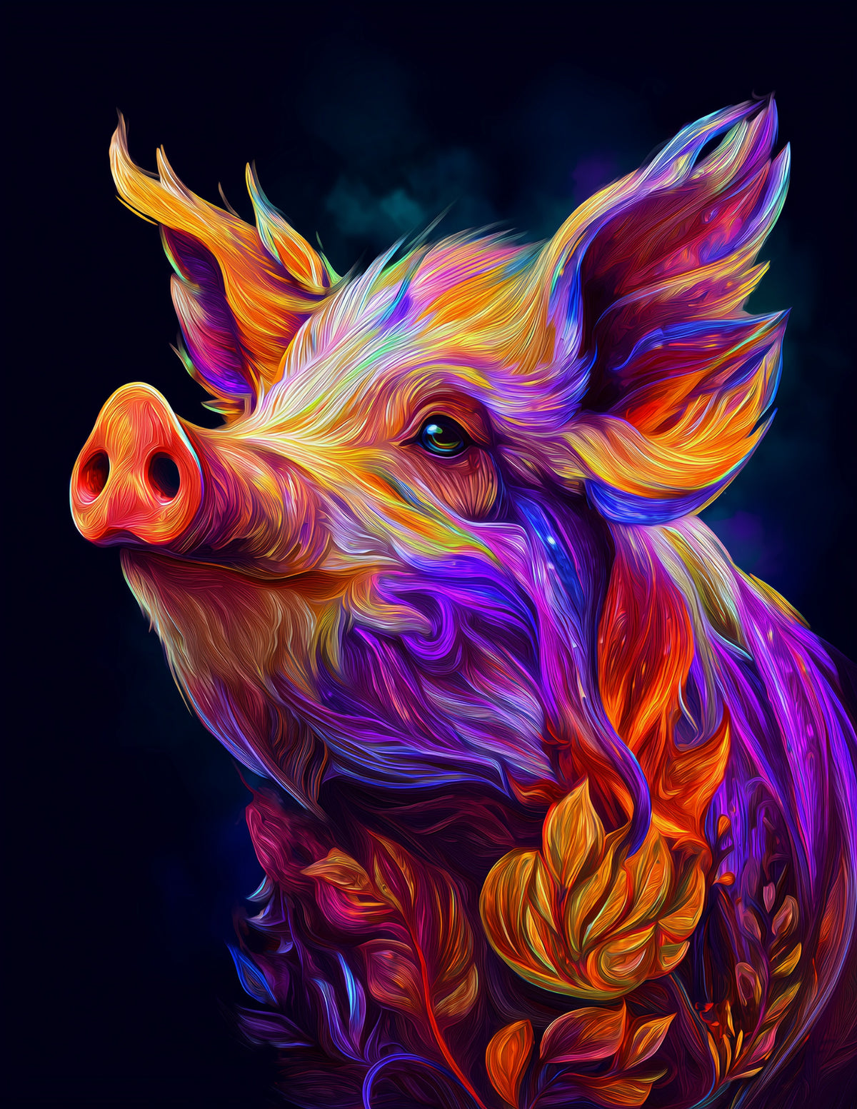 Pig — Fantasy Art, Intense Contrast Digital Wall Art, 3 Sizes Included, Living Room Decor