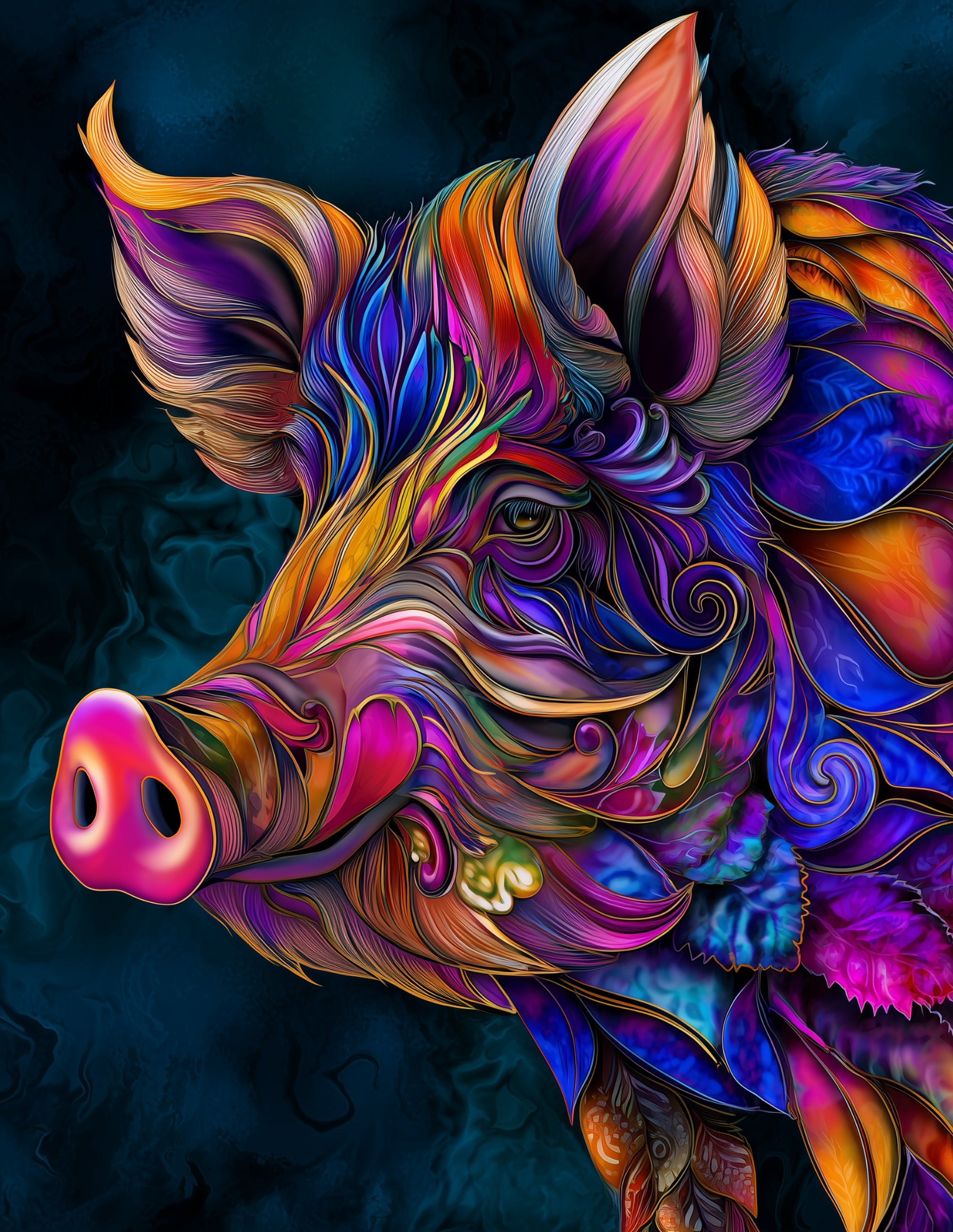 Pig — Fantasy Art, Rich Detail Digital Wall Art, 3 Sizes Included, Living Room Decor