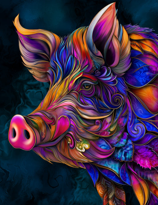 Pig — Fantasy Art, Rich Detail Digital Wall Art, 3 Sizes Included, Living Room Decor
