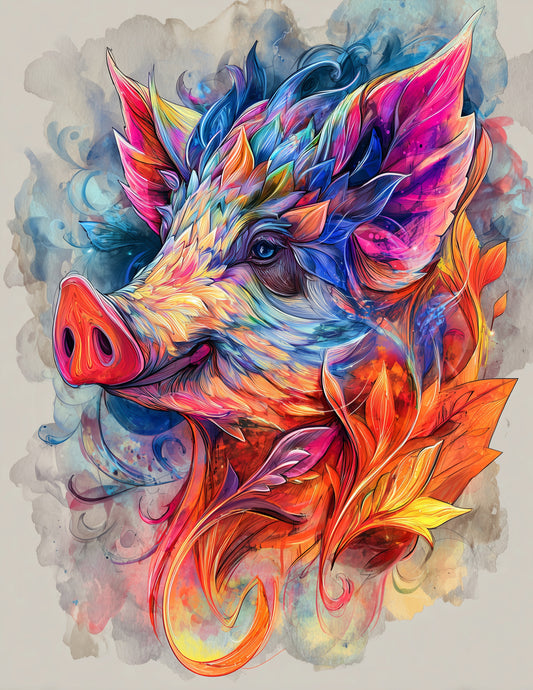 Pig — Fantasy Art, Soft Gradients Digital Wall Art, 3 Sizes Included, Living Room Decor