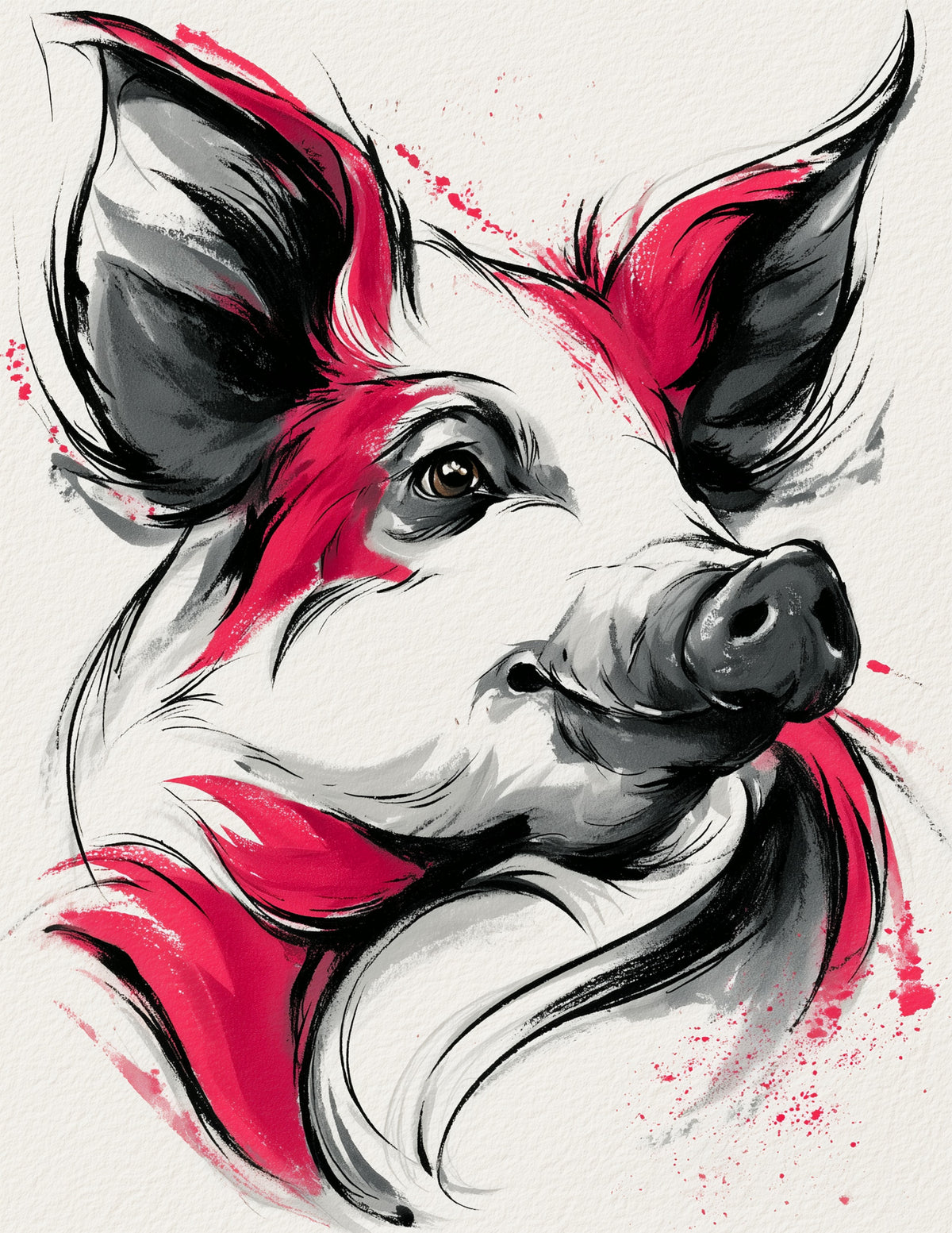 Pig — Inkflow Art, Bold Strokes Digital Wall Art, 3 Sizes Included, Living Room Decor