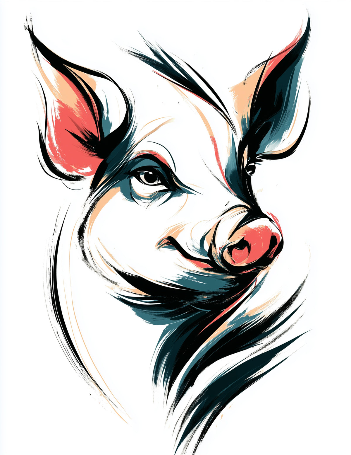 Pig — Inkflow Art, Muted Tones Digital Wall Art, 3 Sizes Included, Living Room Decor