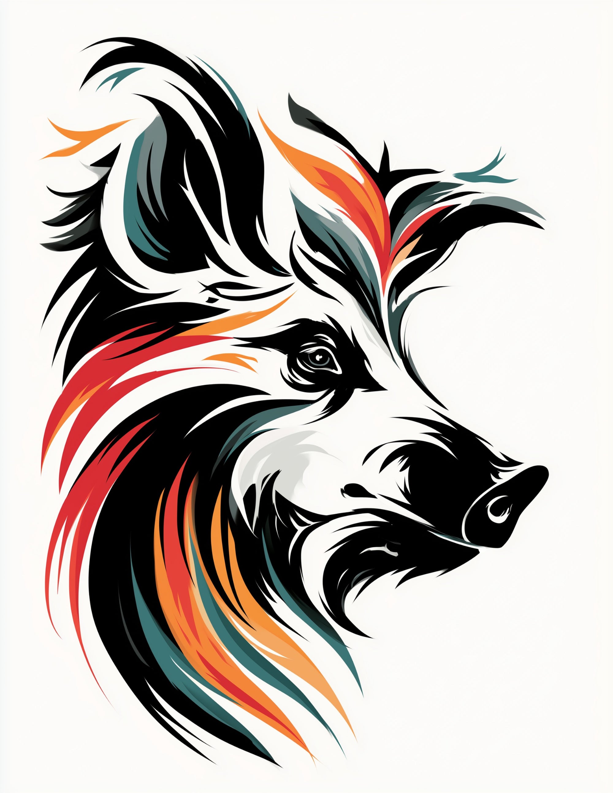Pig — Inkflow Art, Vibrant Hues Digital Wall Art, 3 Sizes Included, Living Room Decor