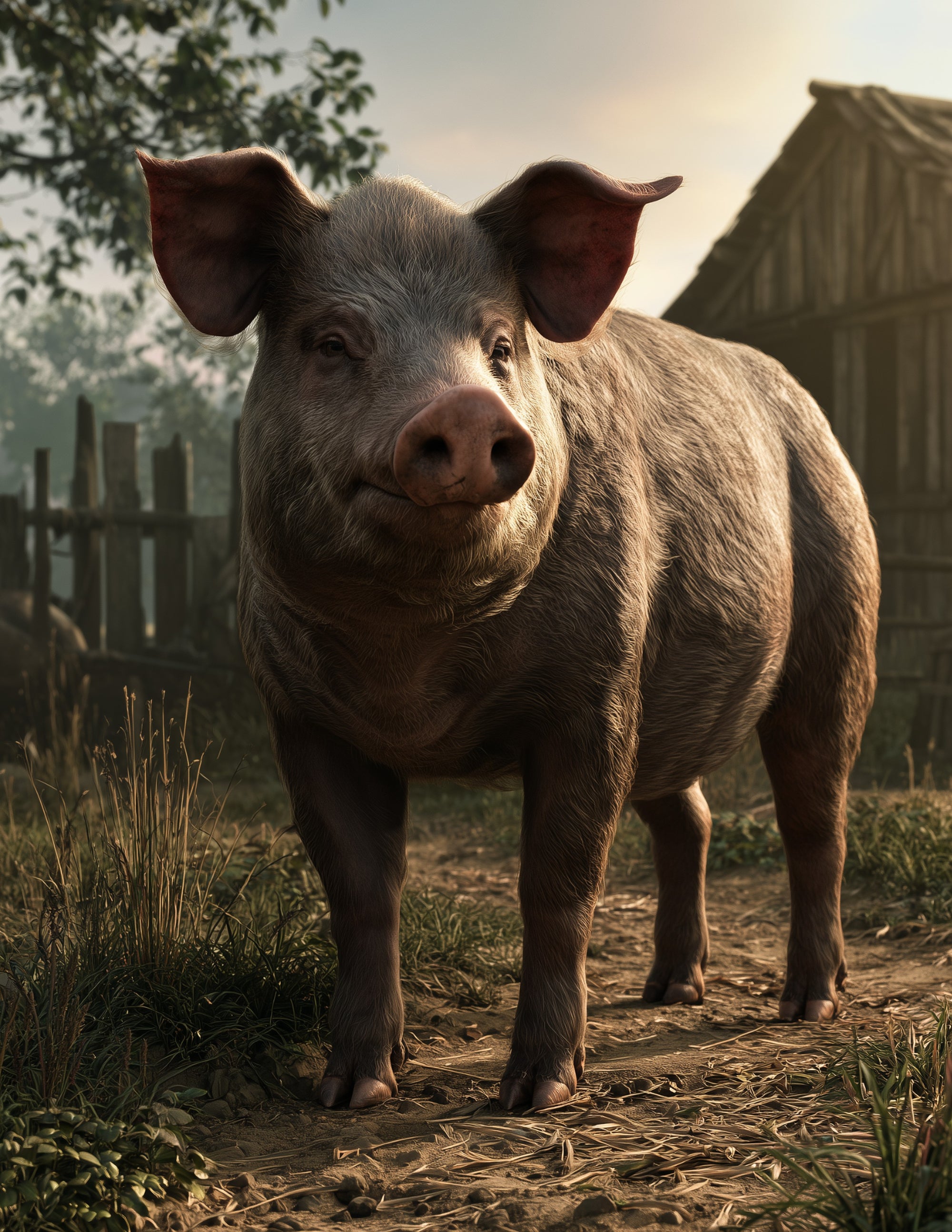 Pig — Realistic Art, Moody Shadows Digital Wall Art, 3 Sizes Included, Living Room Decor