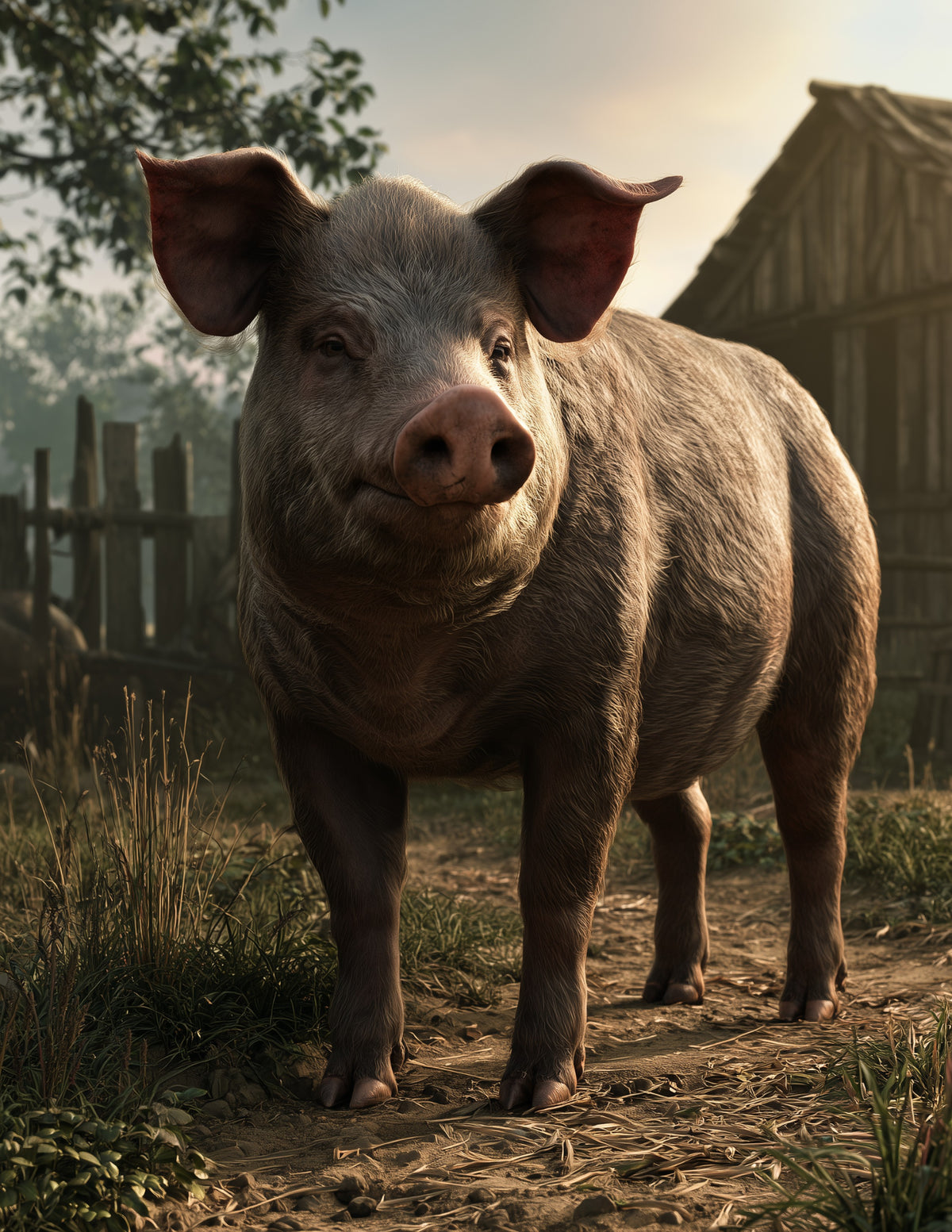 Pig — Realistic Art, Moody Shadows Digital Wall Art, 3 Sizes Included, Living Room Decor