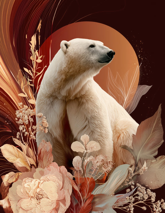 Polar Bear — Boho Art, Dramatic Contrast Digital Wall Art, 3 Sizes Included, Living Room Decor