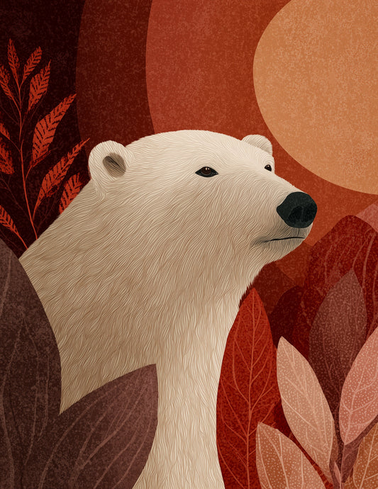 Polar Bear — Boho Art, Muted Warmth Digital Wall Art, 3 Sizes Included, Living Room Decor