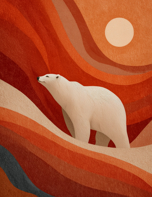 Polar Bear — Boho Art, Ochre Texture Digital Wall Art, 3 Sizes Included, Living Room Decor