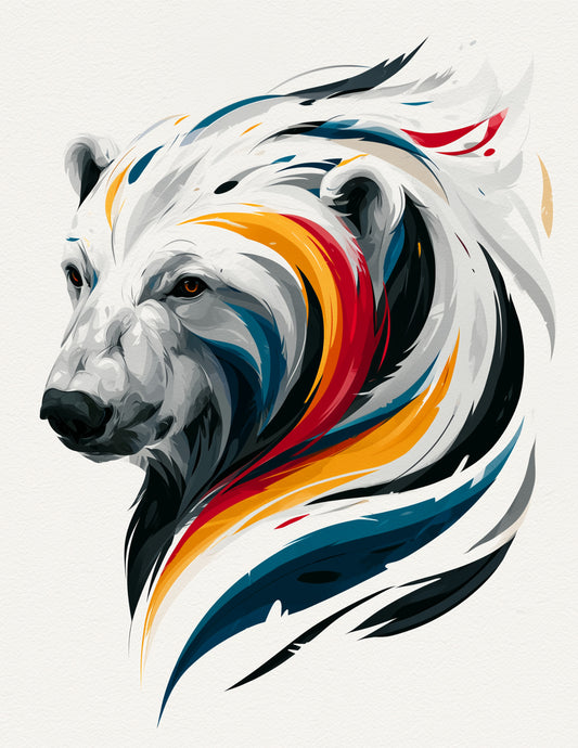 Polar Bear — Inkflow Art, Bold Hues Digital Wall Art, 3 Sizes Included, Living Room Decor